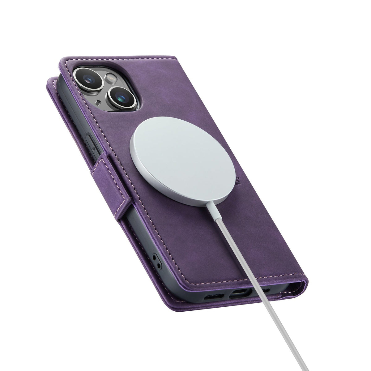 Apple iPhone 15 Hülle - Dark Purple - Portemonnaie-MagSafe-Klapphülle mit Kartenfach