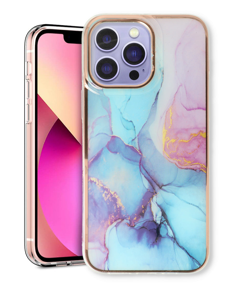 Apple iPhone 15 Pro Max Hoesje - Blauw - Siliconen Marmer Back Cover