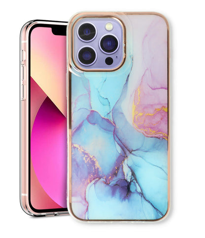 Apple iPhone 15 Pro Max Hoesje - Blauw - Siliconen Marmer Back Cover