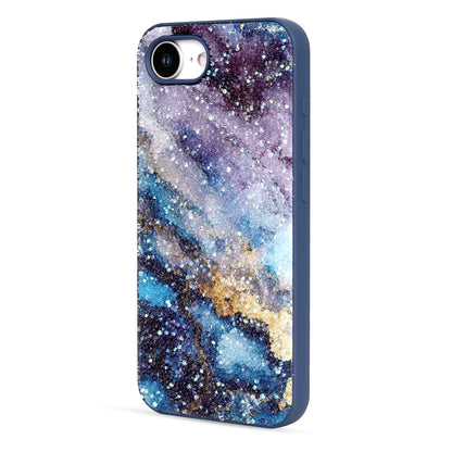 Apple iPhone 16e Hoesje - Blauw - Marmer Diamant Glitter Back Cover