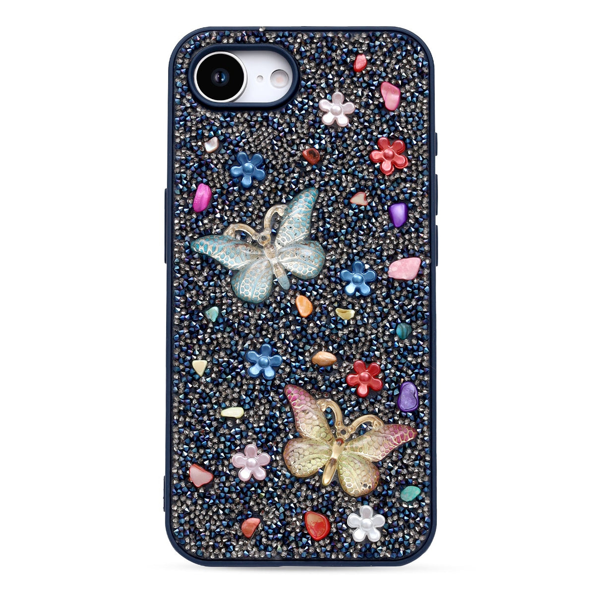 iPhone 17e Hoesje - Blauw - Vlinder Diamant Glitter Back Cover
