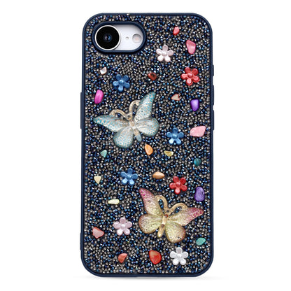 iPhone 17e Hoesje - Blauw - Vlinder Diamant Glitter Back Cover