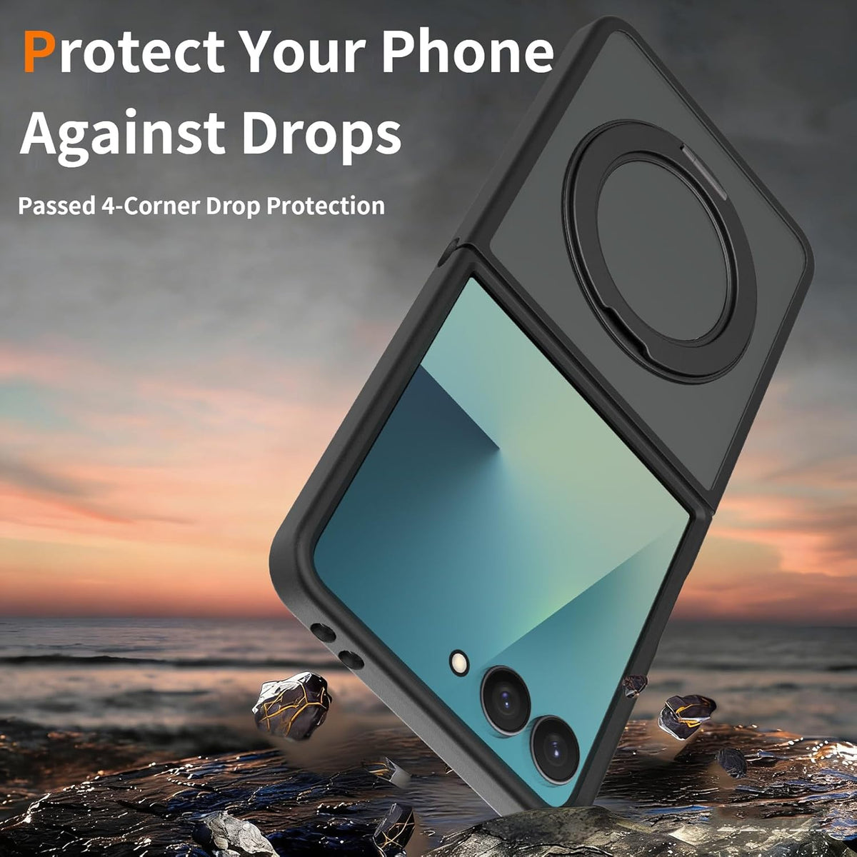 Coque Samsung Galaxy Z Flip8 - Noir avec support - Étui arrière Matte Armor MagSafe avec support
