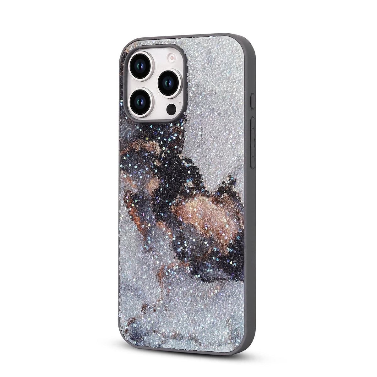Apple iPhone 16 Pro Hoesje - Grijs - Diamant Marmer Glitter Back Cover