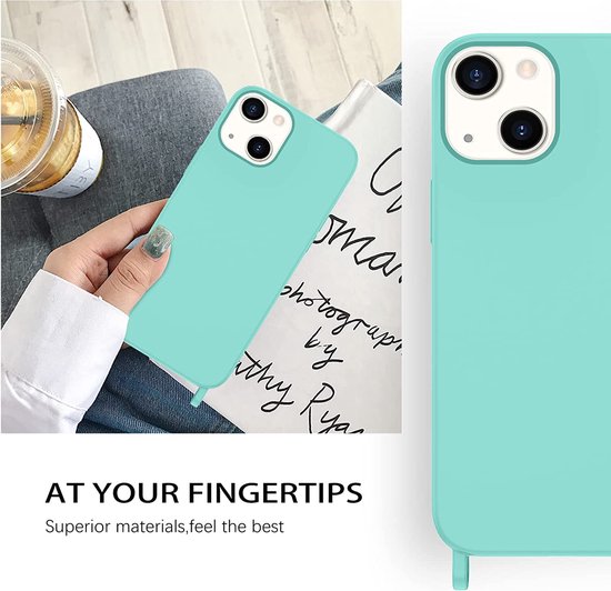 Apple iPhone 14 Pro Hoesje - Turquoise - Siliconen Back Cover met Telefoonkoord