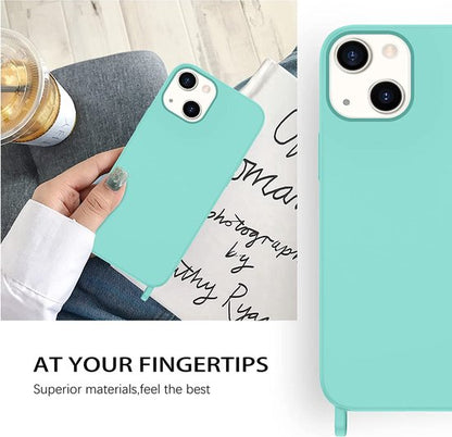 Apple iPhone 14 Pro Hoesje - Turquoise - Siliconen Back Cover met Telefoonkoord