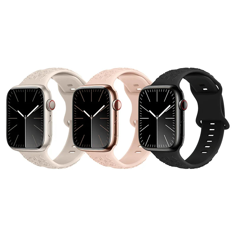 Apple Watch Bandje 44/45/46/49 mm - Hoco 3D Bloemen Siliconen - Zwart