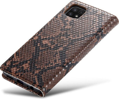 Samsung Galaxy A22 5G Hoesje - Bruin - Luxe Slangen Bookcase