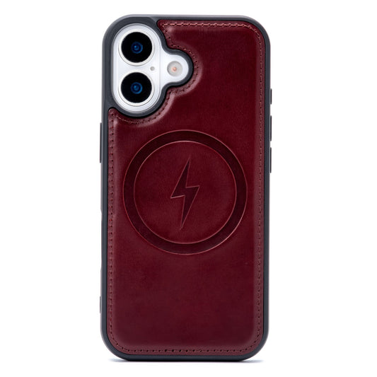 Apple iPhone 17 Case - Burgundy Red - Genuine Leather MagSafe Back Cover