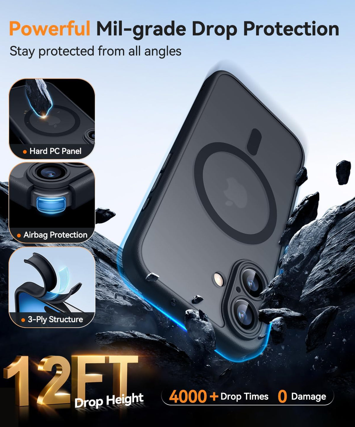 Apple iPhone 16 Plus Hoesje - Zwart - Matte Armor MagSafe Back Cover met Camerabescherming