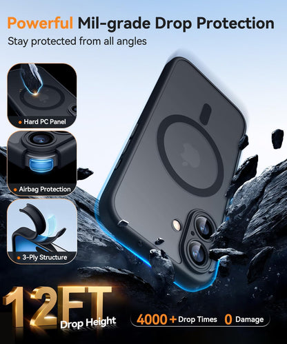 Apple iPhone 16 Plus Hoesje - Zwart - Matte Armor MagSafe Back Cover met Camerabescherming