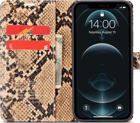 iPhone 12 / 12 Pro Hoesje - Beige - Slangen Bookcase