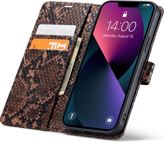 Apple iPhone 13 Pro Max Hoesje - Bruin - Slangen Bookcase