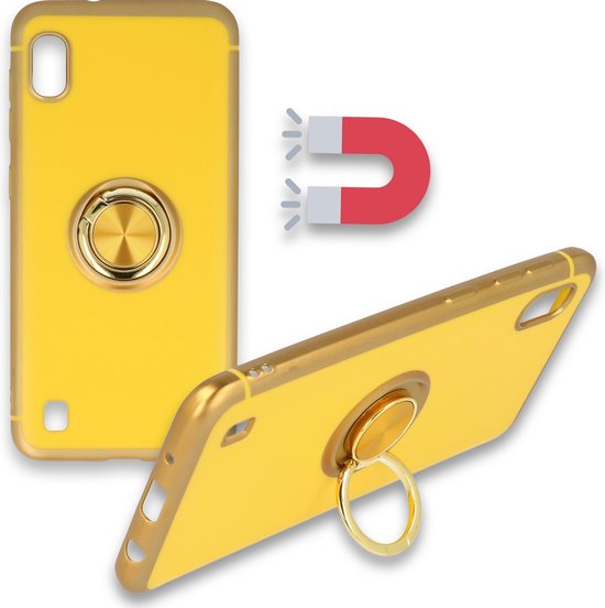 Samsung Galaxy A10 Hoesje - Geel - Siliconen Ring Kickstand Back Cover