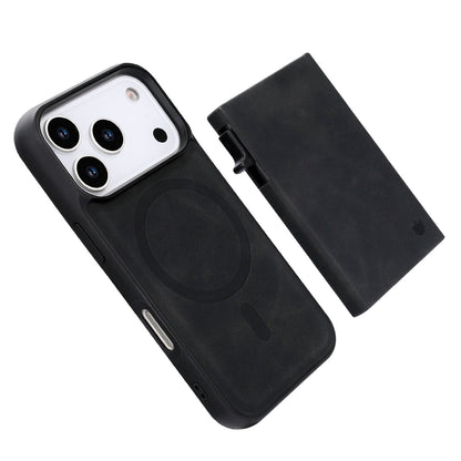 Apple iPhone 18 Pro Max Case - Charcoal Gray - Faux Leather MagSafe Back Cover with Pull-Out Card Holder