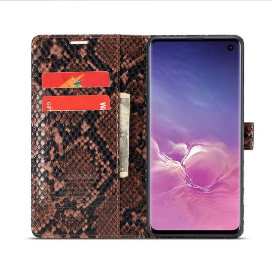 Samsung Galaxy S10+ Case - Brown - Luxury Snakeskin Flip Case