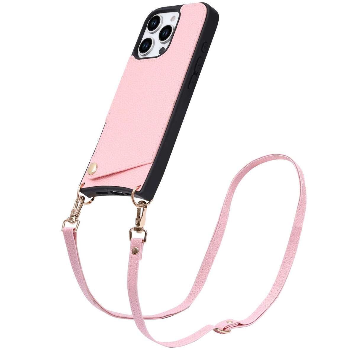 Apple iPhone 16 Pro Hoesje - Roze - Back Cover met Pols Bandje en Telefoonkoord