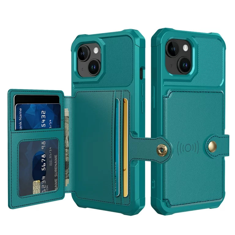 Apple iPhone 15 Plus Hülle - Türkis - Backcover mit Kartenfach