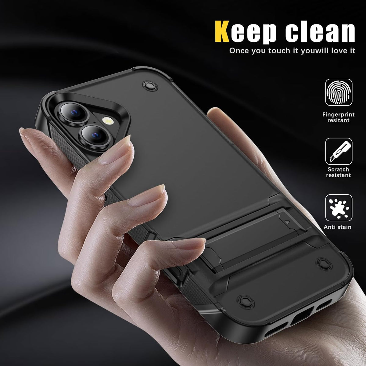 Apple iPhone 16 Plus Case - Black - Armor Kickstand Back Cover