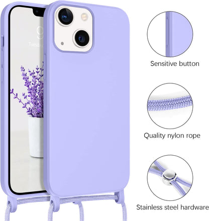 Apple iPhone 14 Pro Max Case - Purple - Silicone Back Cover with Phone Strap