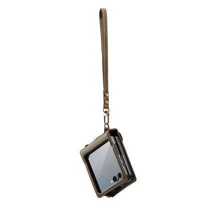 Samsung Galaxy Z Flip 7 Hoesje - Cedar Brown - Bookcase met Telefoonkoord