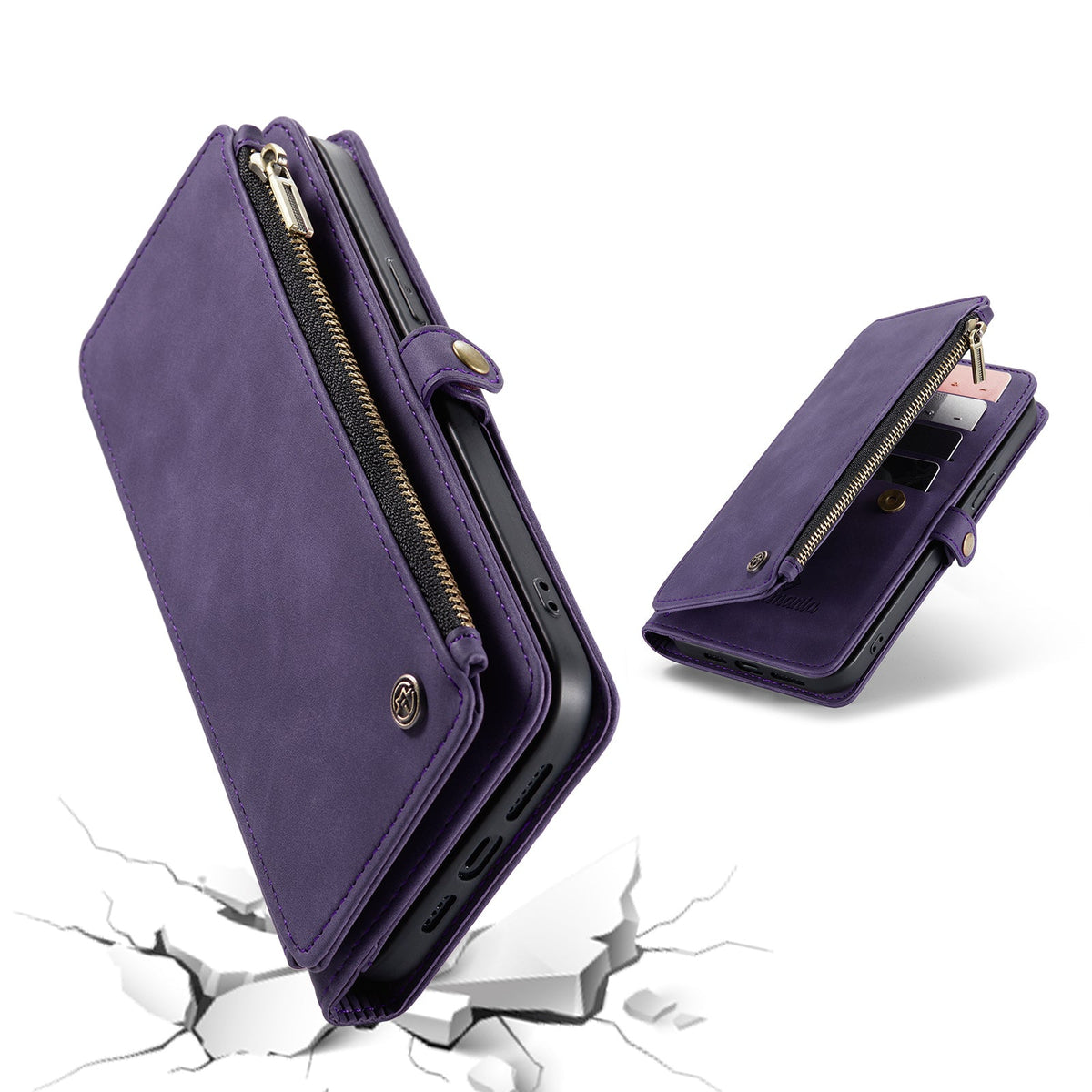 Apple iPhone 15 Pro Hoesje - Dark Purple - Luxe MagSafe Bookcase met Rits en Telefoonkoord
