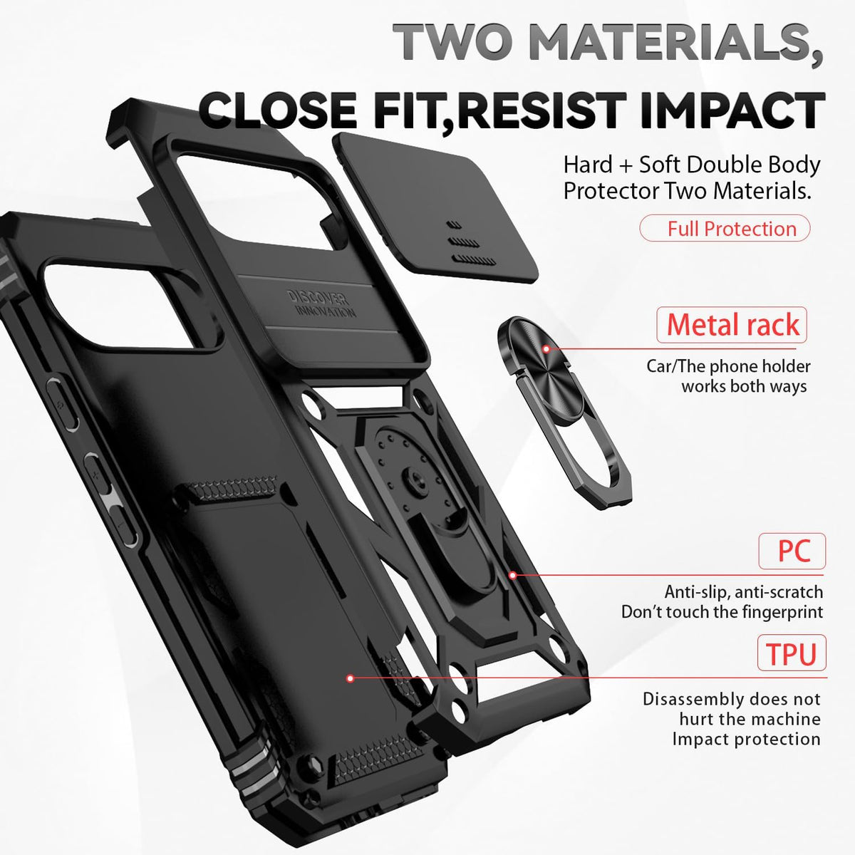 Google Pixel 9 Pro XL Hoesje - Zwart - Armor Kickstand Back Cover met Camerabescherming