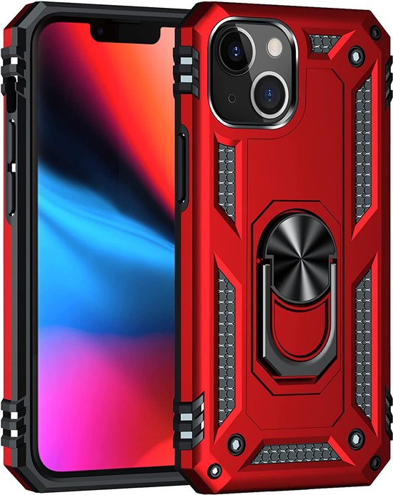 Apple iPhone 14 Hoesje - Rood - Armor Kickstand Back Cover