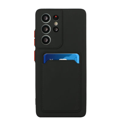 Samsung Galaxy S23 Ultra Hoesje - Zwart - Siliconen Back Cover met Pasjeshouder