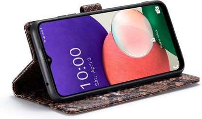 Samsung Galaxy A22 5G Hoesje - Bruin - Luxe Slangen Bookcase