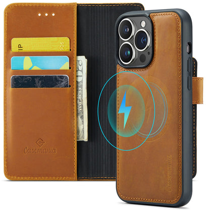 Apple iPhone 15 Pro Max Hülle - Sienna Brown - Echtleder-2-in-1-MagSafe-Klapphülle mit Kartenfach