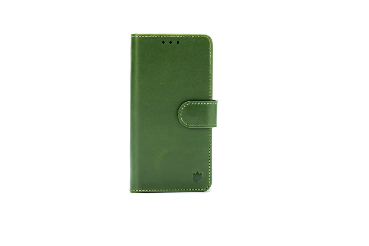Apple iPhone 18 Pro Hülle - Olivgrün - Echte Leder-Brieftasche