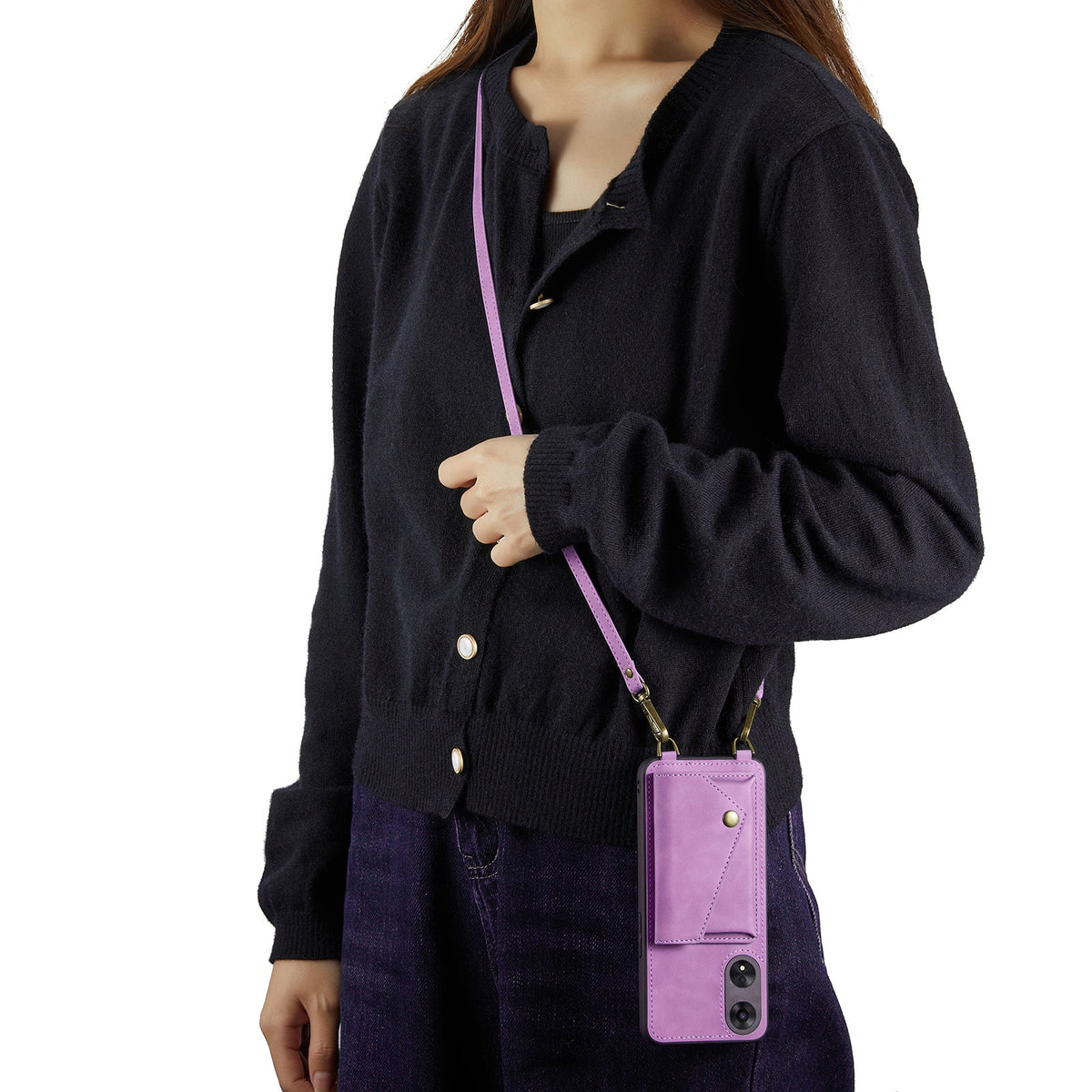 Oppo Reno 10 Hoesje - Bright Lila - Luxe Back Cover met Telefoonkoord
