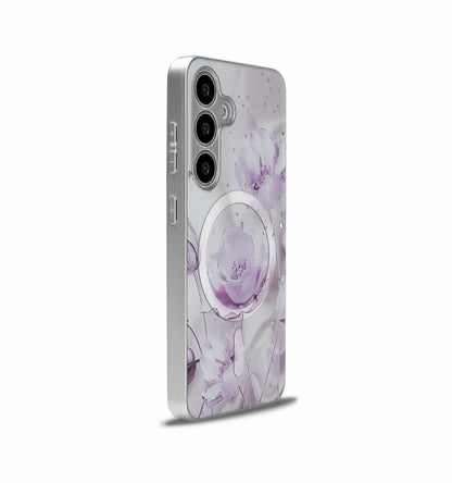 Samsung Galaxy S24 Plus Hoesje - Paars - Siliconen Marmer MagSafe Back Cover