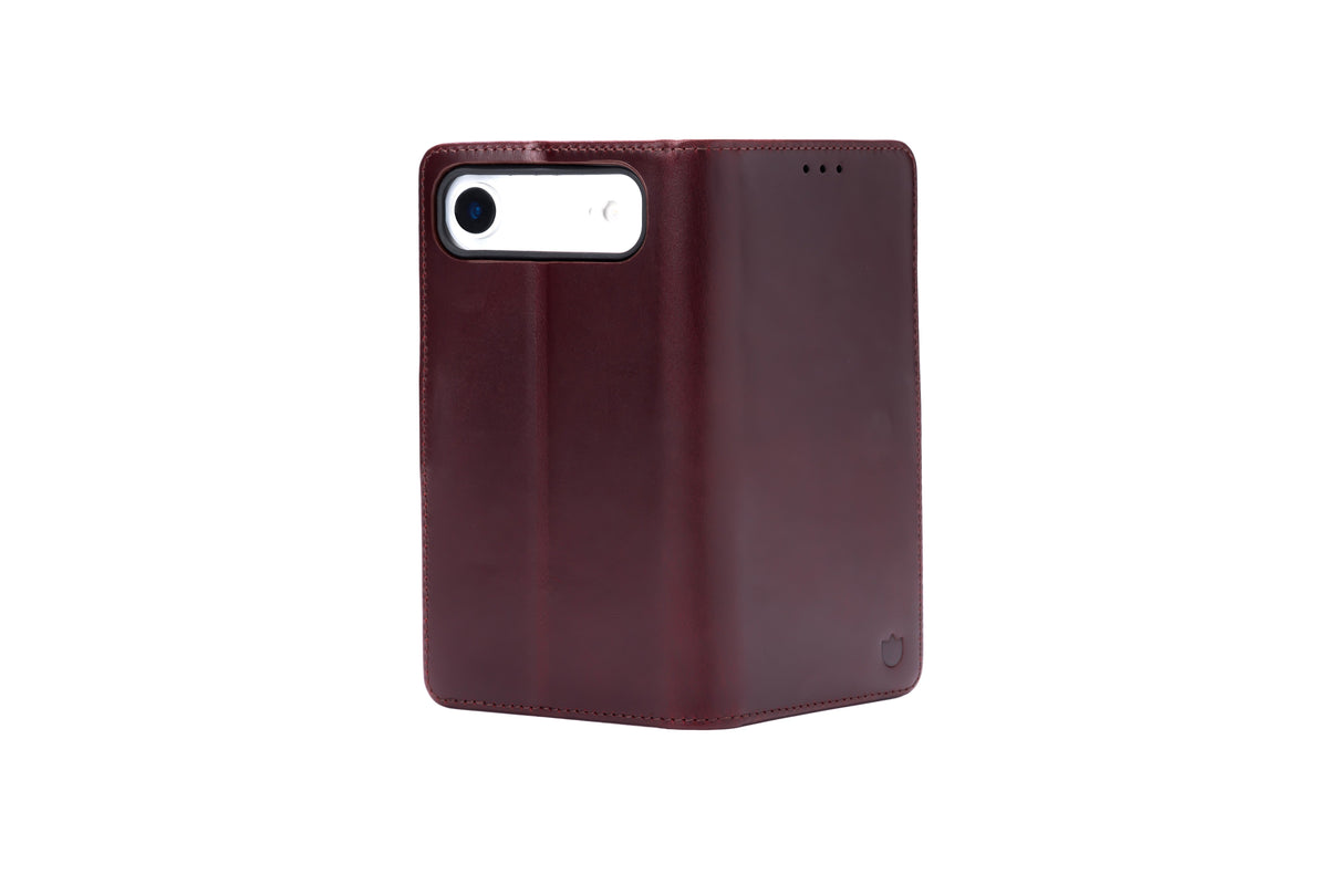 Apple iPhone Air Hülle - Maroon Red - Echtleder-Klapphülle mit Kartenfach