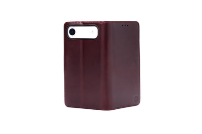 Apple iPhone Air Hülle - Maroon Red - Echtleder-Klapphülle mit Kartenfach