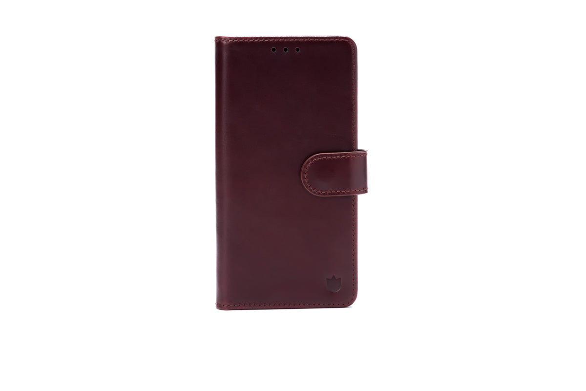 Apple iPhone Air Hülle - Maroon Red - Echtleder-Klapphülle mit Kartenfach