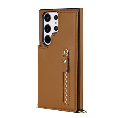 Samsung Galaxy S23 Ultra Hoesje - Bruin - Luxe Back Cover met Telefoonkoord en Rits