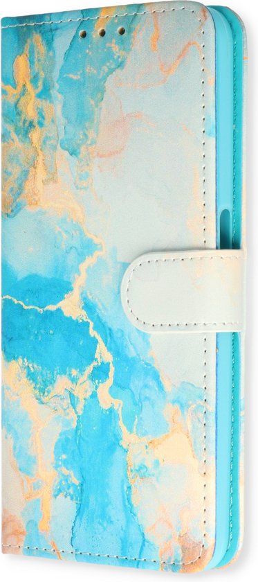 Samsung Galaxy S23 Ultra Hoesje - Marmer Aqua - Print Bookcase
