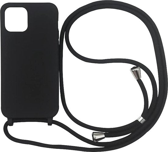 iPhone 13 Pro Hoesje - Zwart - Siliconen Back Cover met Telefoonkoord