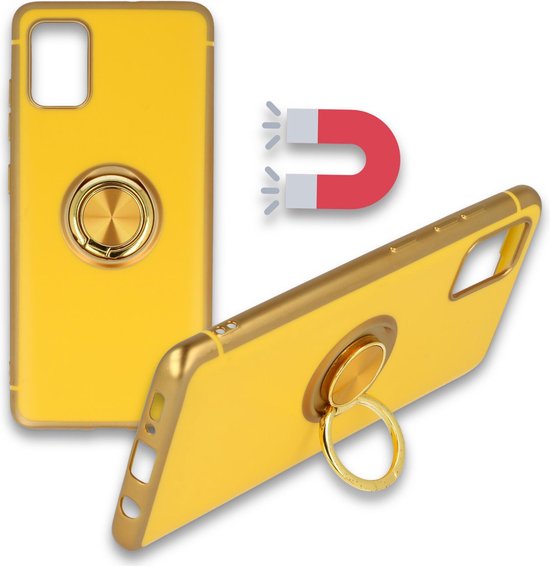 Samsung Galaxy S20 Hoesje - Geel - Siliconen Ring Kickstand Back Cover