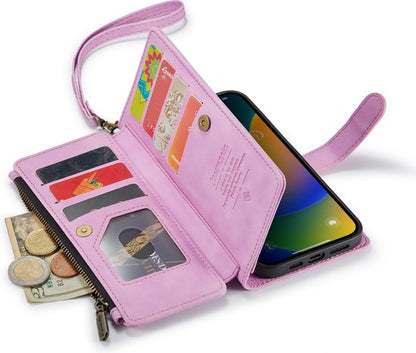 Apple iPhone 14 Pro Hoesje - Pastel Pink - Luxe Bookcase met Rits en Telefoonkoord