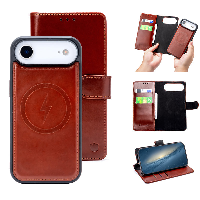 Apple iPhone Air Hoesje - Chestnut Brown - Echt Leren MagSafe Bookcase