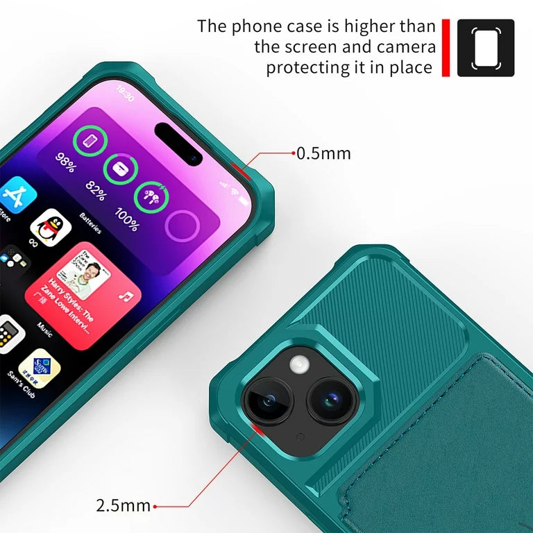 Apple iPhone 15 Plus Hülle - Türkis - Backcover mit Kartenfach
