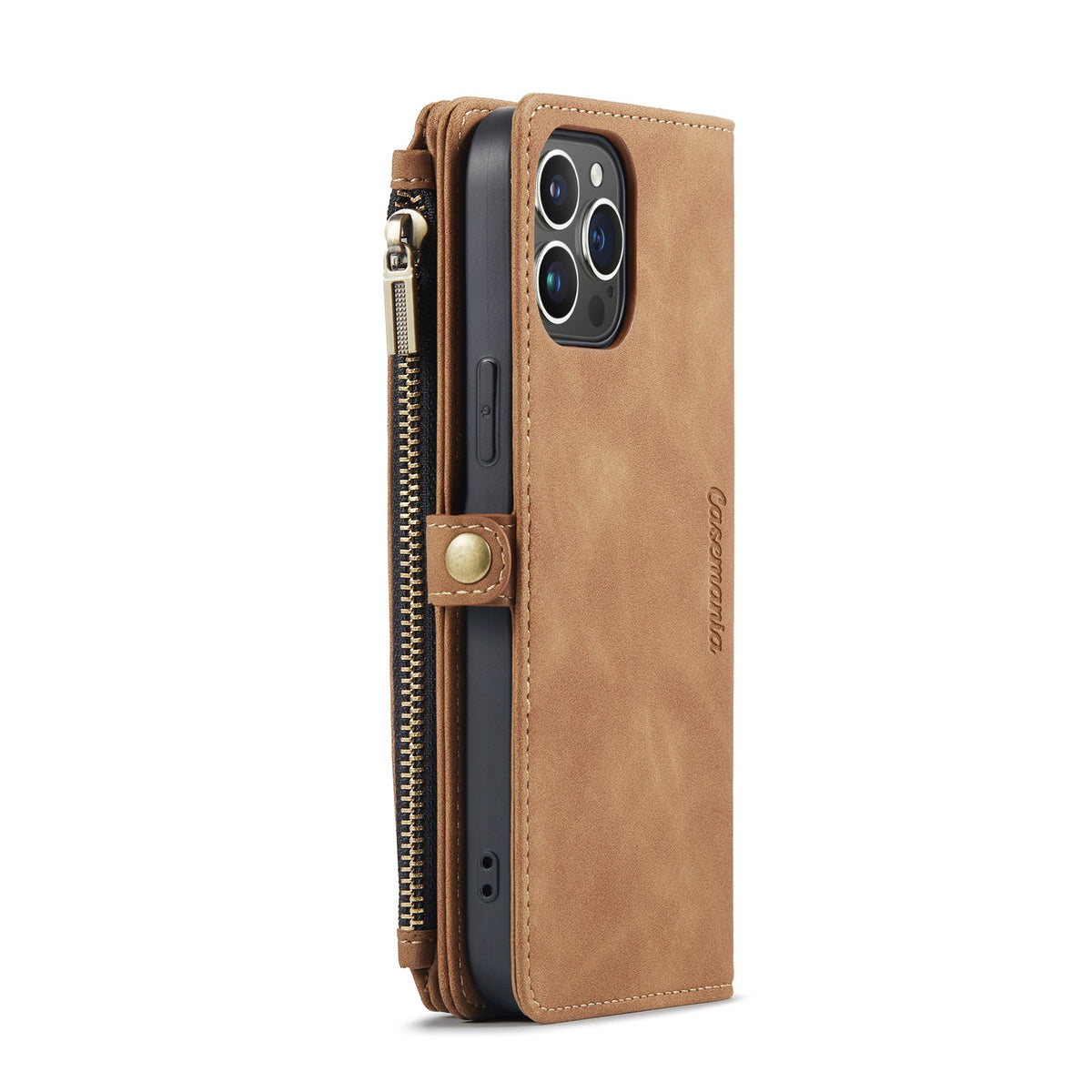 Apple iPhone 15 Pro Max Hoesje - Sienna Brown - Luxe MagSafe Bookcase met Rits en Telefoonkoord