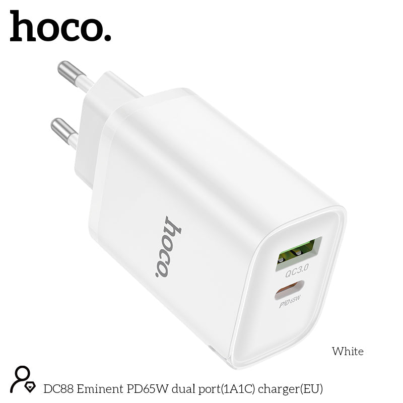 Hoco 65W Snellader 2-poorts USB-C + USB-A - Wit