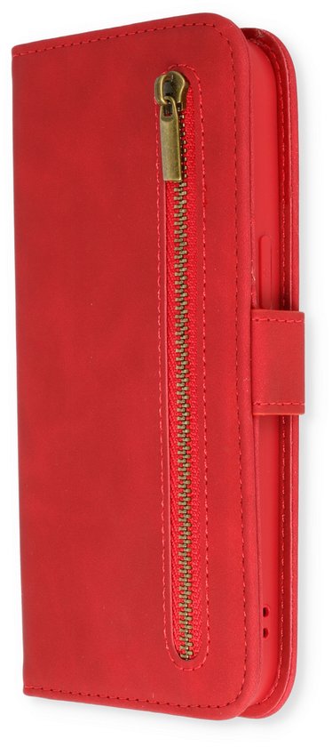Apple iPhone 14 Pro Case - Crimson Red - Luxury Wallet Case with Zipper