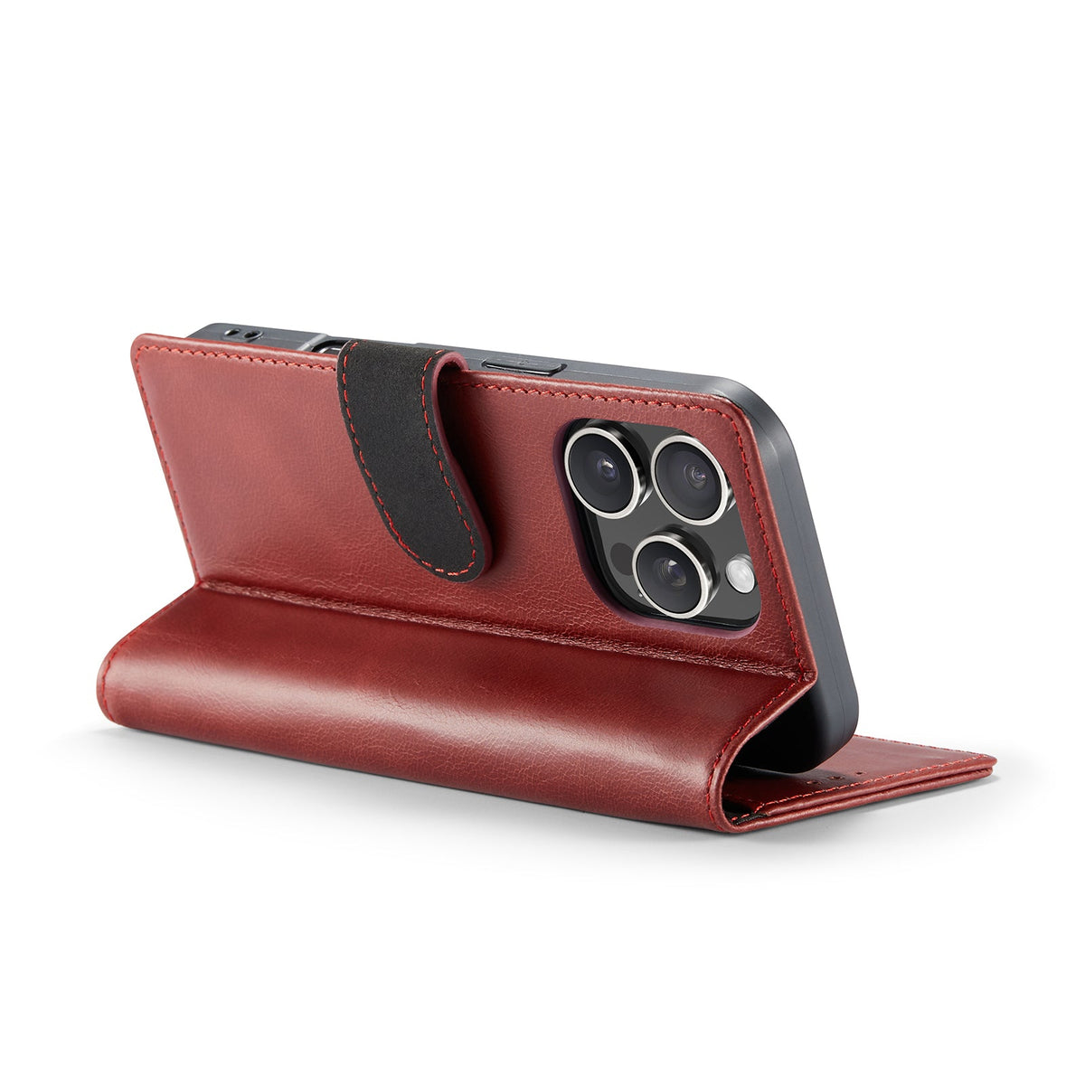 Apple iPhone 16 Pro Hoesje - Rood - Echt Leren Bookcase