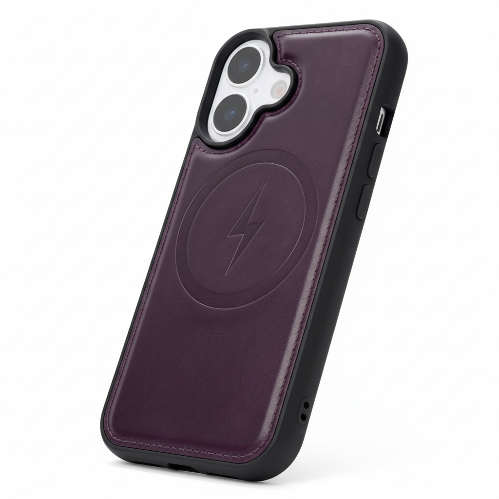 Apple iPhone 17 Hoesje - Dark Purple - Echt Leren MagSafe Back Cover