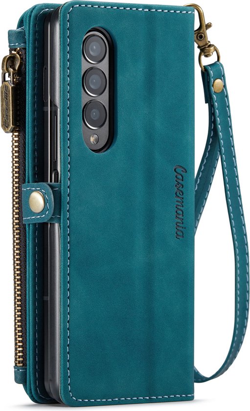 Samsung Galaxy Z Fold 3 5G Hoesje - Emerald Green - Luxe Bookcase met Rits en Telefoonkoord